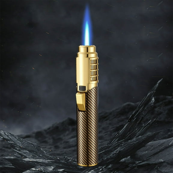 Bklubk Torch Lighter Outdoor Windproof Straight Flame Lighter, Refillable Butane for Campfires and Kitchen (Gold)