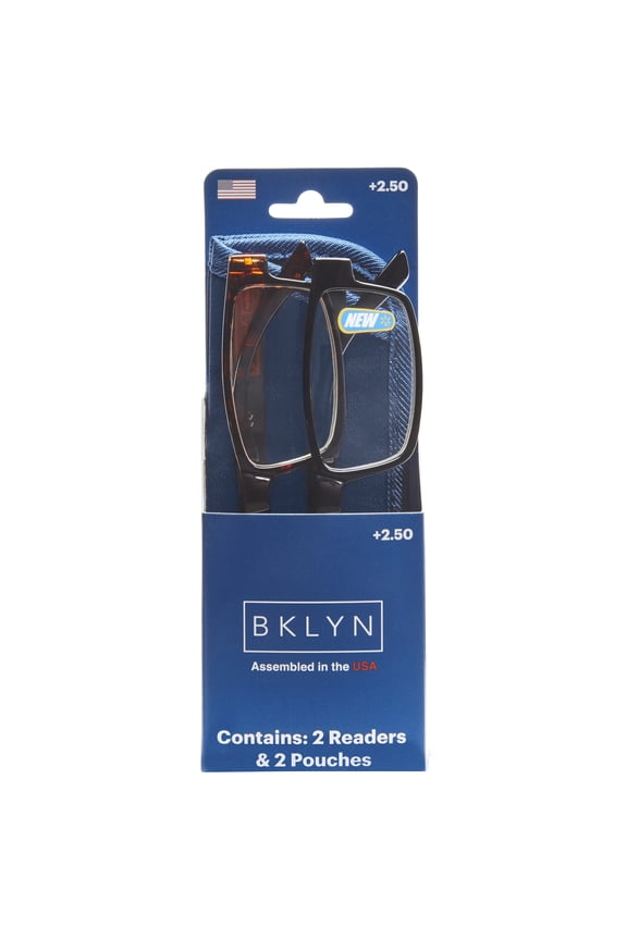 , Sumner +2.50, Adult, Mens, Rectangle Plastic Reading Glasses & Pouches Value Pack , 2 Ea