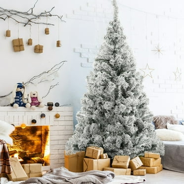 Bkn 6ft Realistic Snow-Flocked Pine Artificial Holiday Christmas Tree Flocked Artificial Christmas Tree Snow Christmas Holiday Pencil Tree with Realistic Branch, Reinforced Metal Base