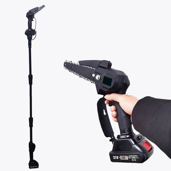 Bkn Mini Chainsaw Portable Electric Cordless Chainsaw Set High Branch Saw Rechargeable High Power Motor Detachable Telescopic Pole Tree Pruning,2 X 1500mah Batteries (Black)