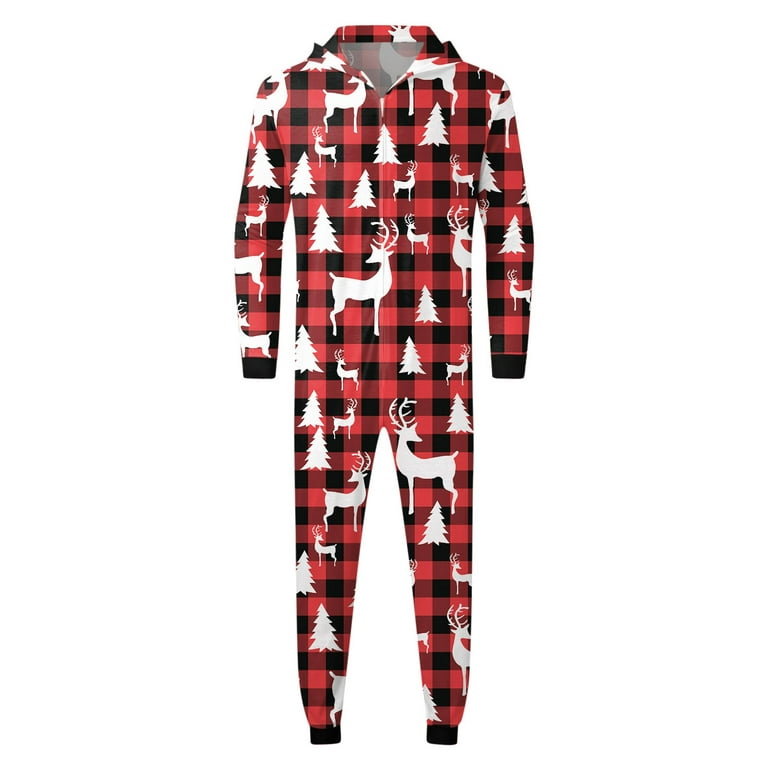 Bkolouuoe Pajama Family Christmas Men Dad Christmas Sets Prints Hooded  Zipper Jumpsuit Family Outfit Hoodie Footie Pajamas Family 