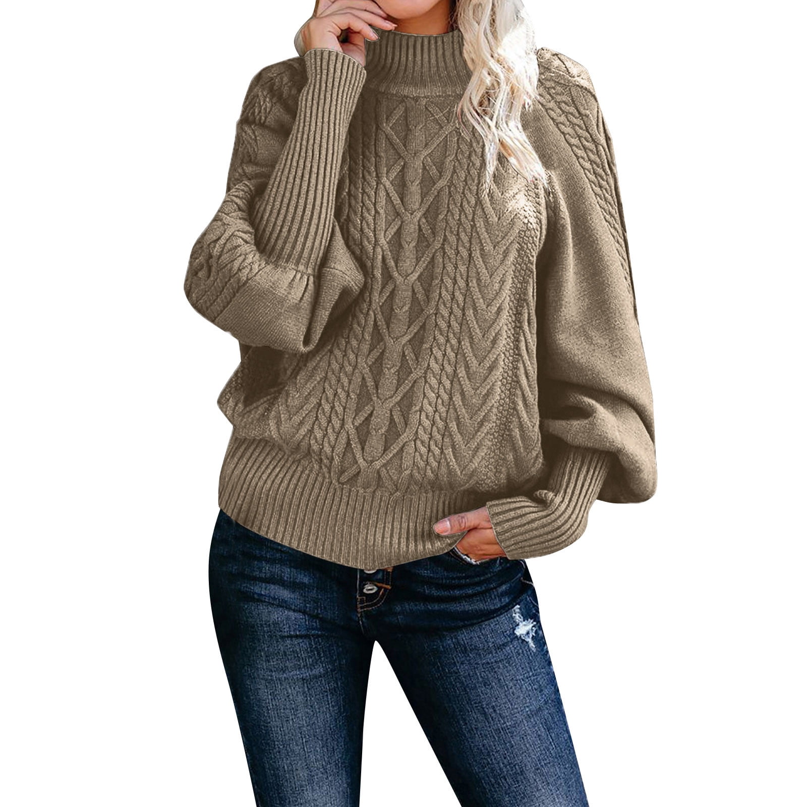 Bkolouuoe Winter Shirts Ladies Mid Neck Sweater Loose Long Sleeve Knit  Solid Color Sweater Pullover Top Pullover Half Zip Sweaters for Women 