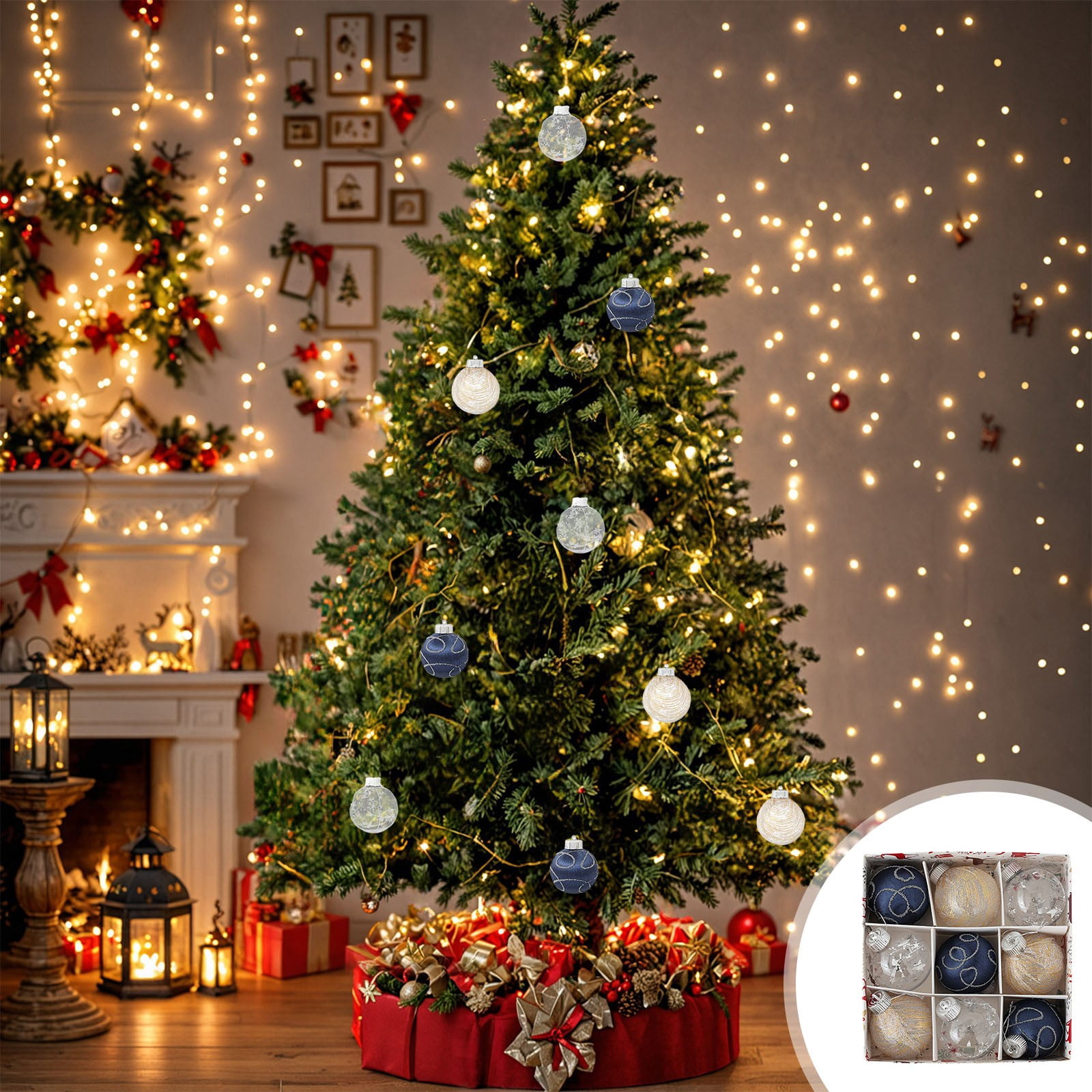 Bksdlh 9-Piece Transparent Plastic Christmas Ornament Set - 8cm