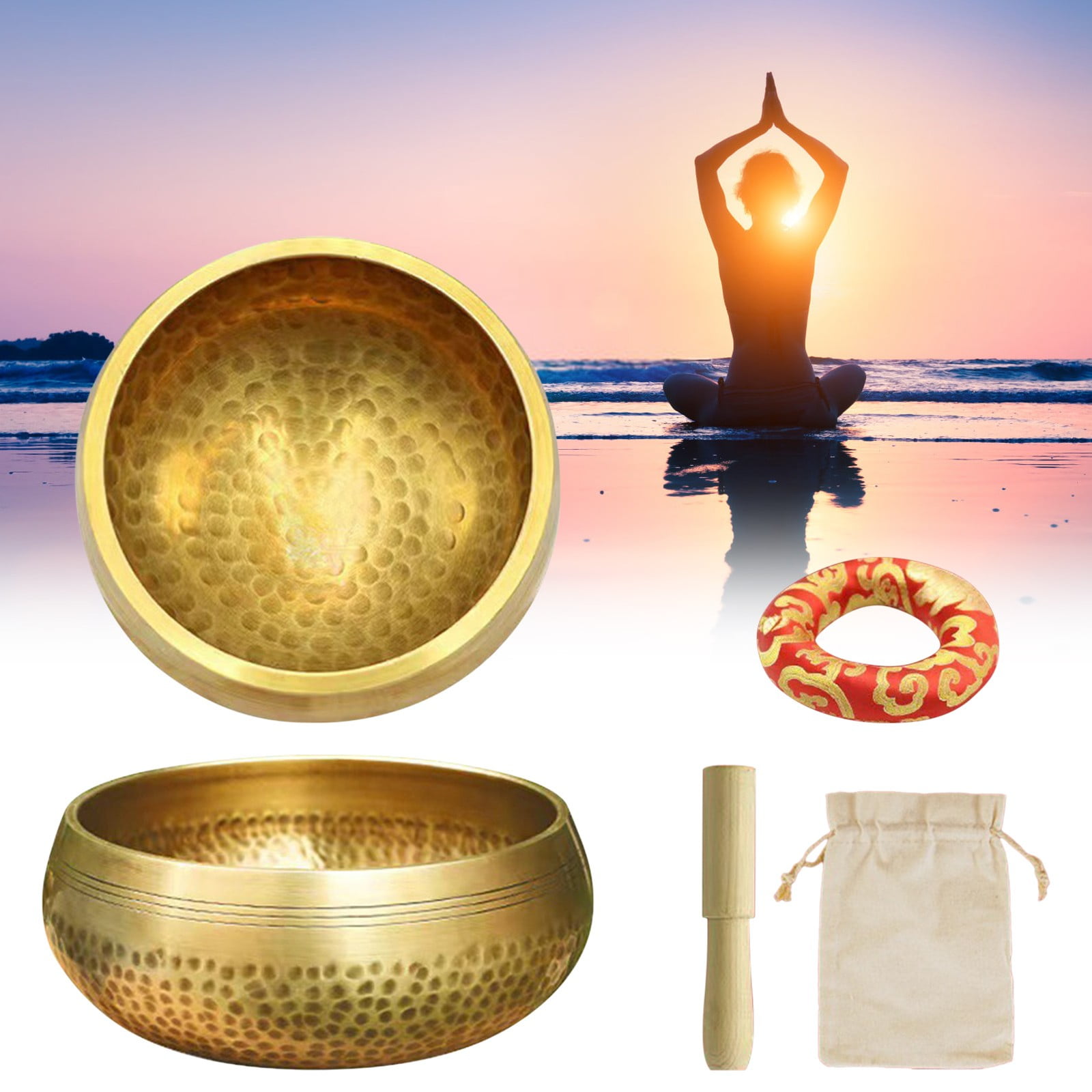 6 Inch Tibetan Singing Bowl Set – Handmade Sound Bowl For Meditation, Yoga & Stress Relief With Mallet & Cushion