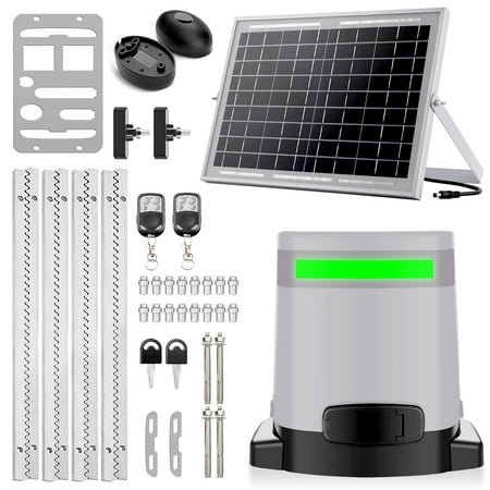 Blütezeit 1400lb Sliding Gate Opener WiFi Control, Solar Powered Automatic Slide Gate Motor Rack Driven, Backup Battery Powered Door Opener with Remote Complete Kits (Solar Panel & Racks Included)