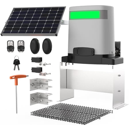Blütezeit 1400lb Solar Sliding Gate Opener, Automatic Chain Drive Gate Motor with WiFi Control | Backup Battery | IR Sensor & 2 Remotes for Driveway Gates (Solar Panel Included)