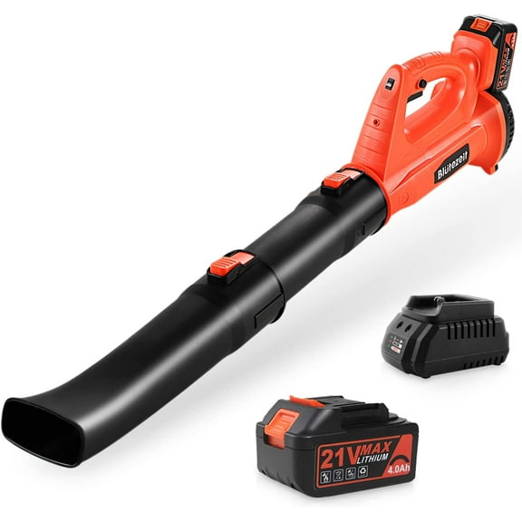 Blütezeit 21V Cordless Leaf Blower, 320CFM 150MPH Electric Battery Powered (4.0Ah Battery & Charger Included) 6 Speed Adjustable for Lawn Care, Snow, Yard, Debris & Dust