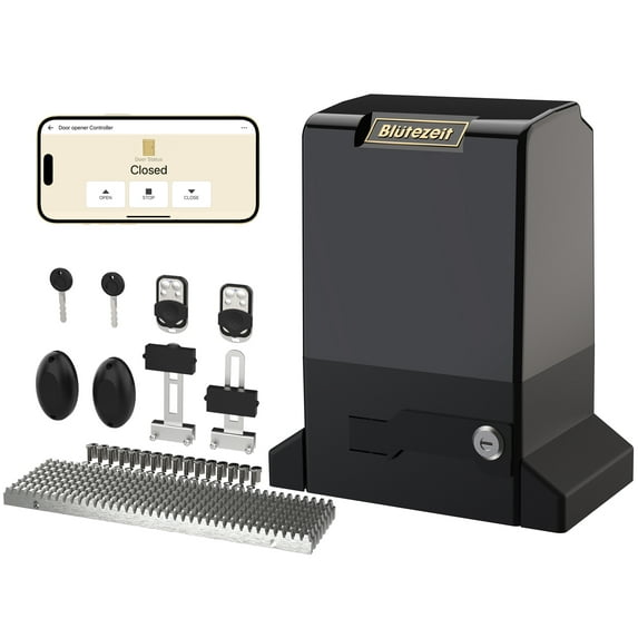 Blütezeit 220V Sliding Gate Opener 6300lb Heavy Duty (AC 220~240V), WiFi Control Slide Gate Motor 2.05HP Rack Driven with 2 Remote Controls & IR Sensor Complete Kits for Driveway Gates Up to 40ft