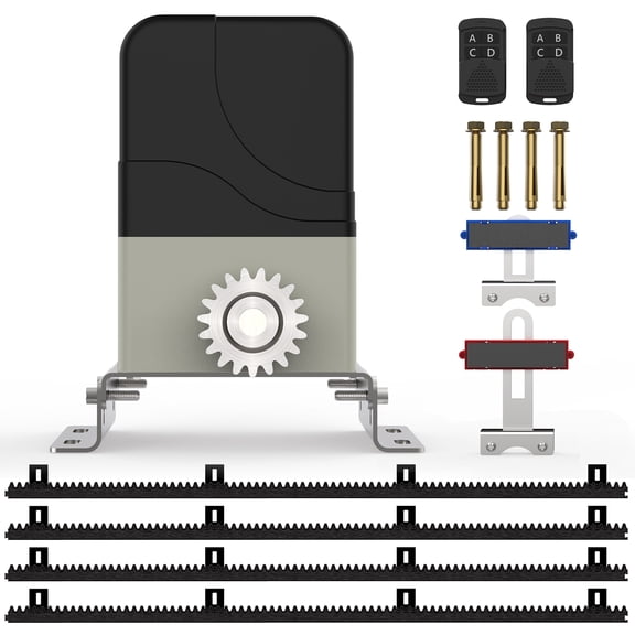 Bltezeit MJ-300 Sliding Gate Opener with 13.12ft Nylon Gear Racks  900lb Lightweight Gate Motor, Quiet Rack Drive, Remote Controls & Auto-Close Function