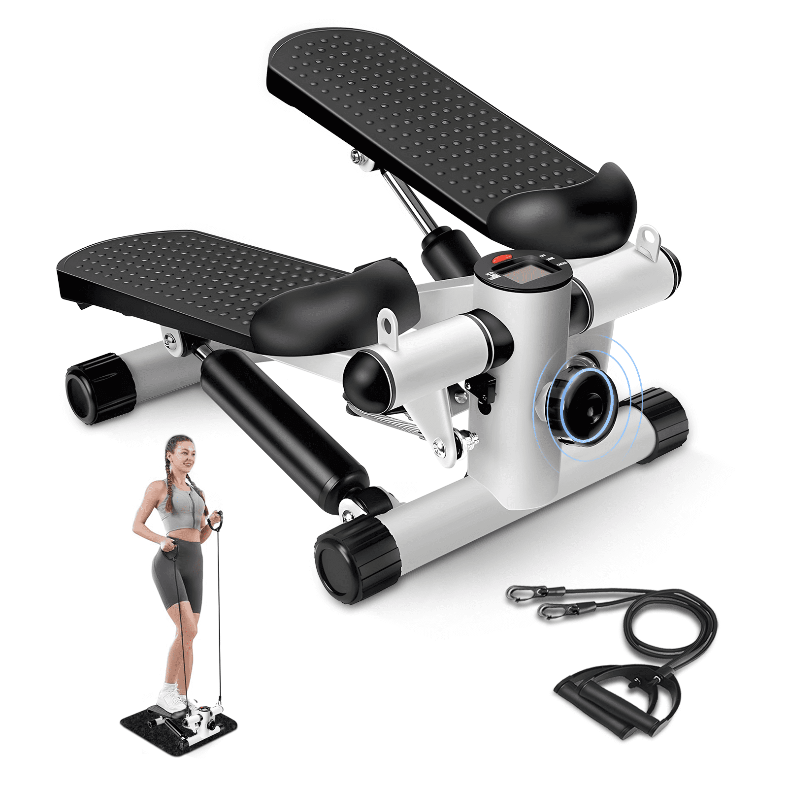 Opmukin Mini Steppers for Exercise, Mute The Sound with Resistance Bands, 331lbs Loading Capacity, Digital Monitor, Optional Twist Motion for Home Opmukin Mini Steppers for Exercise, Mute The Sound with Resistance Bands, 331lbs Loading Capacity, Digital Monitor, Optional Twist Motion for Home
