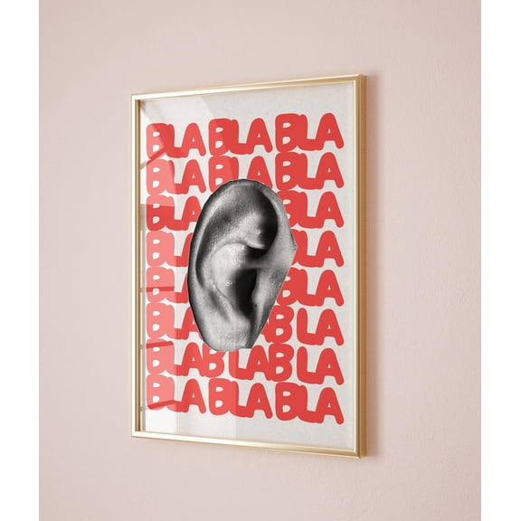 Bla Bla Typography Print, Red Retro Wall Art, Unframed Paper Poster 8x10in