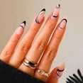 thumbnail image 1 of Nails Medium Length Black Abstract Line Fake Nails with Nail Glue Glossy Acrylic False Nails Artificial Fake Nails with Design DIY Manicure Tips for Women 24PCS, 1 of 1