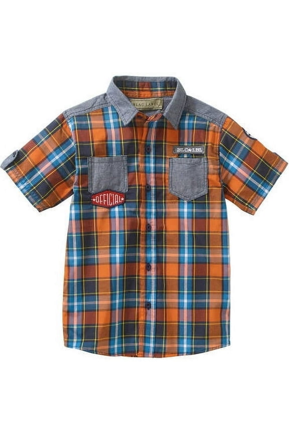 Button Down Shirt Boys Size M Blue Short Sleeve Woven