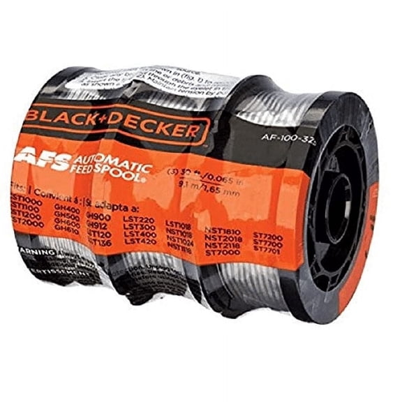 Black+Decke.r Weed Eater String AF-100-3ZP 30ft 0.065" Diameter Line String Trimmer Autofeed Replaceme Spool,3-Pack