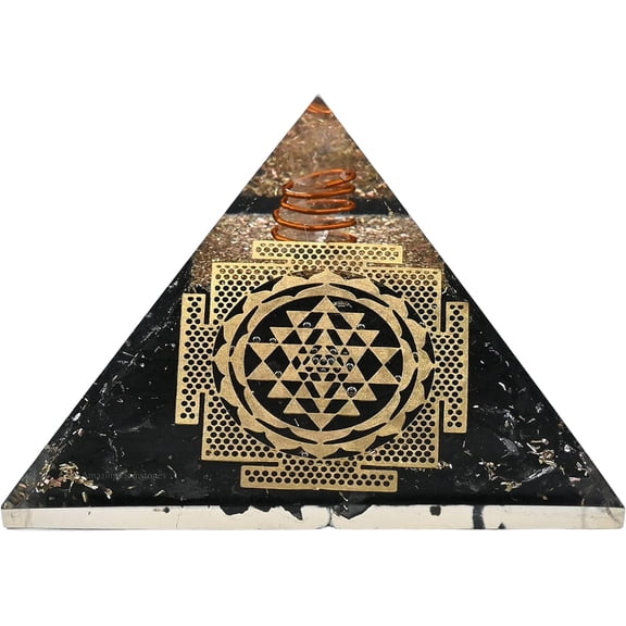 Large Shungite Orgone Pyramid Crystal - Sri Yantra Orgonite Pyramid