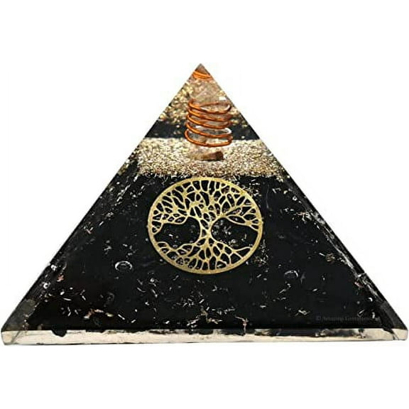 Blacak Toumaline Crystal Orgone Pyramid, Organite Pyramid Tree of Life - Small