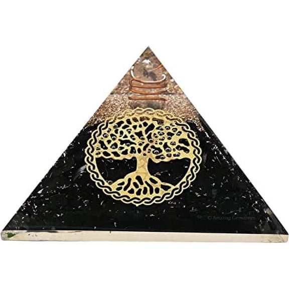 Blacak Toumaline Crystal Orgone Pyramid, Organite Pyramid Tree of Life - Vintage