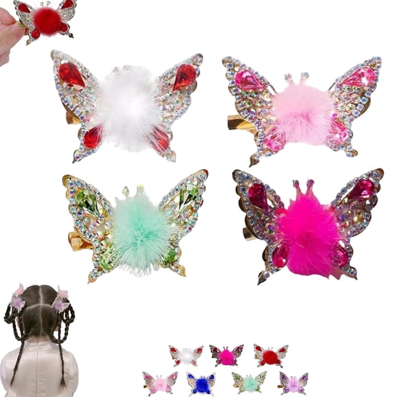 Blaciokamith Flying Butterfly Hairpin, Metal Small Plush Hair Flying Butterfly Hairpin, butterflys Hair Clips Moving Wings, Cute Hair Clips (style5-4pcs)