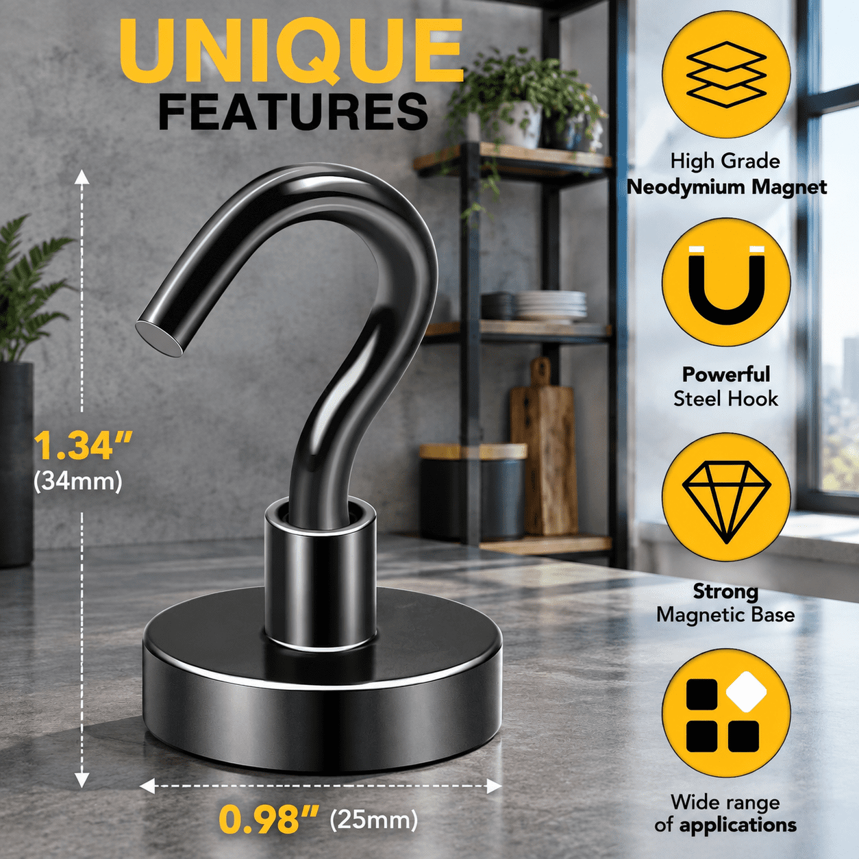 Black 0.98in 12 Pack Heavy Duty Magnetic Utility Hardware Hooks ...