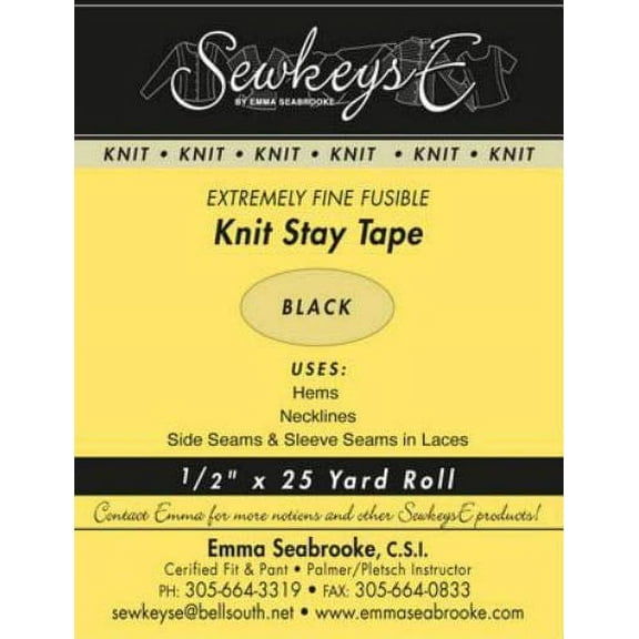 Black - 1/2" Fusible Knit Stay Tape - 0.5" X 25 Yards SewkeysE Extremely Fine Knit Interfacing Sold by The 25 Yard Roll (KST-02) M494.03