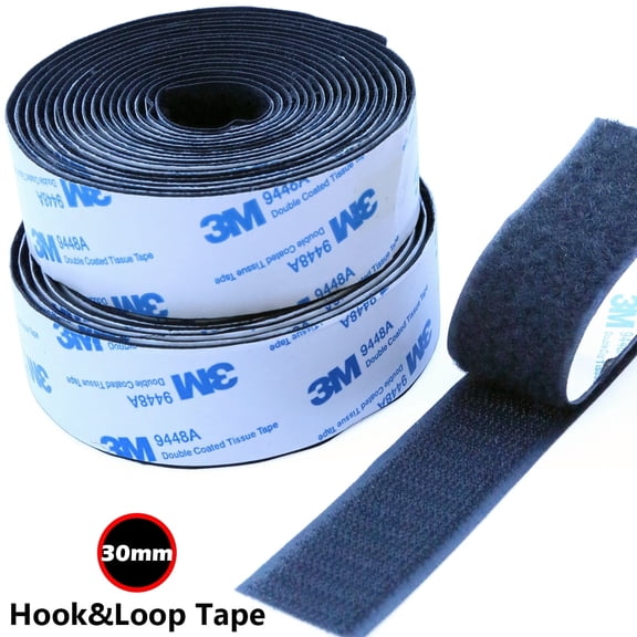 Black 1.2-Inch Heavy Duty Sticky Back Tape 10FT Long Self Adhesive Hook and Loop Fastener for Auto & Home