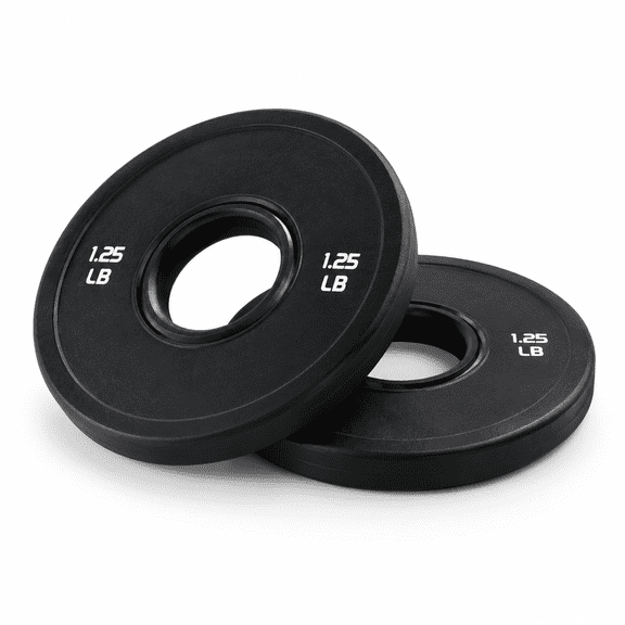 Black 1.25 LB x 2 Fractional Olympic Weight Plates, Rubber Coated Steel Core Strength Plates