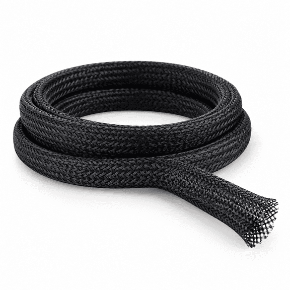 Black 1.5 Inch Expandable Braided PET Cable Sleeve, 25ft Length