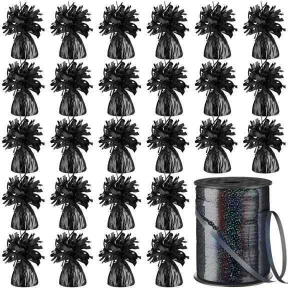 Black 1 Balloon Weights with Ribbon Party Decor