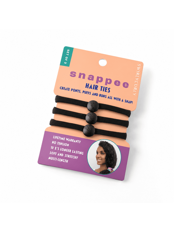 Black 1 Count (Pack of 3) Snap Hair Ties for Thick Curly Hair Strong Ponytail Holders