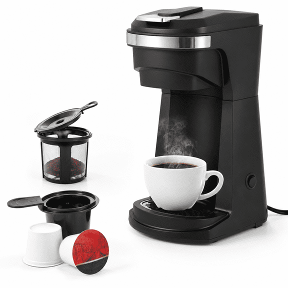 Black 1 Cup Single Serve Drip Coffee Maker for K-Cups and Ground Coffee