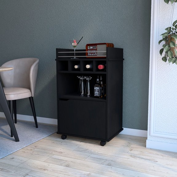 Black 1-Door Bar - Spacious Shelf for Storage - Dining Area - Blend Functionality and Style
