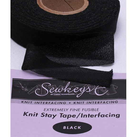 Black - 1" Fusible Knit Stay Tape - 1" X 25 yards SewkeysE Extremely Fine Knit Interfacing Sold by the 25 yard Roll (KST1-BL) M494.02