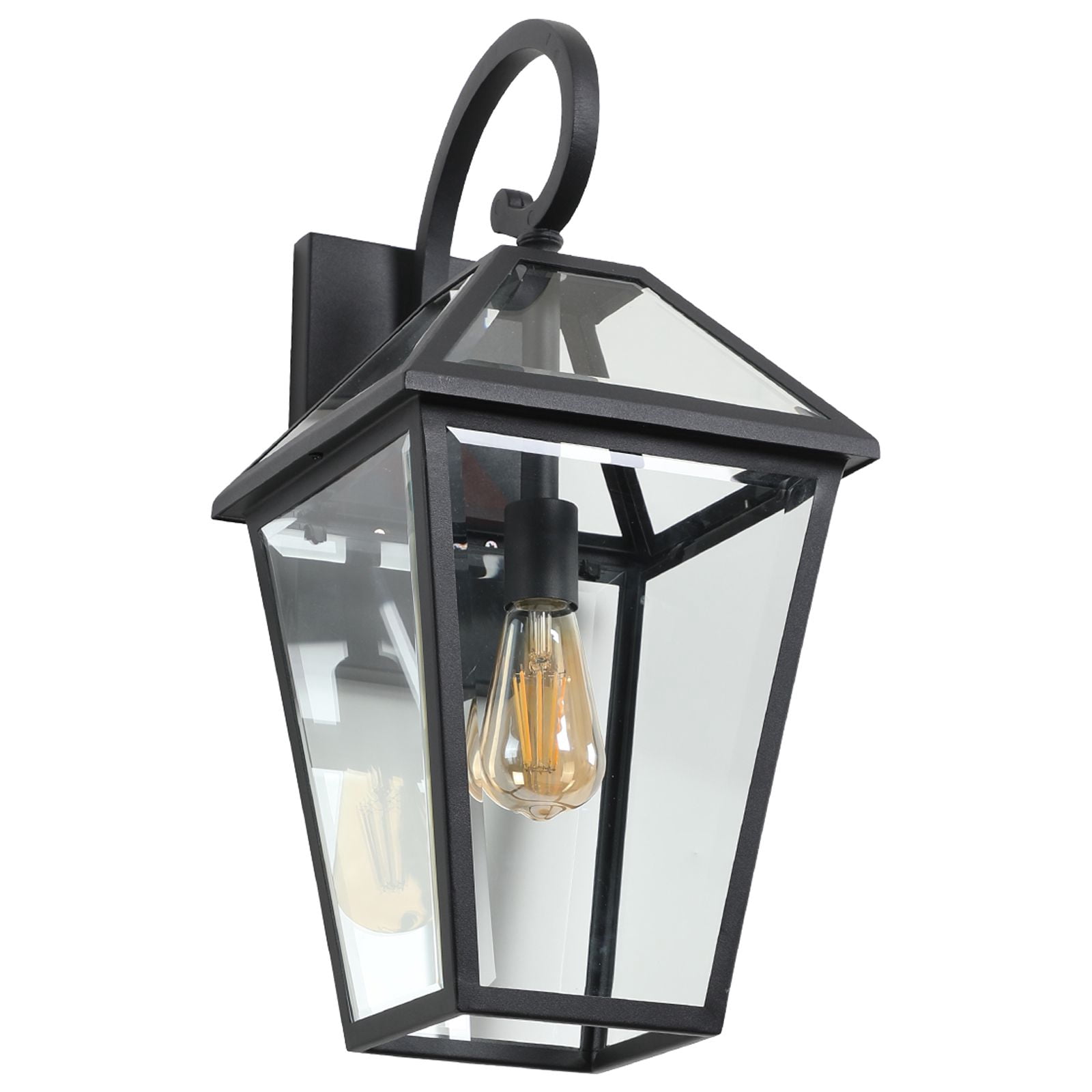 Black 1-Light Outdoor Hardwired Wall Lantern Sconce Outdoor Porch Large Wall Light Fixtures with Clear Beveled Glass