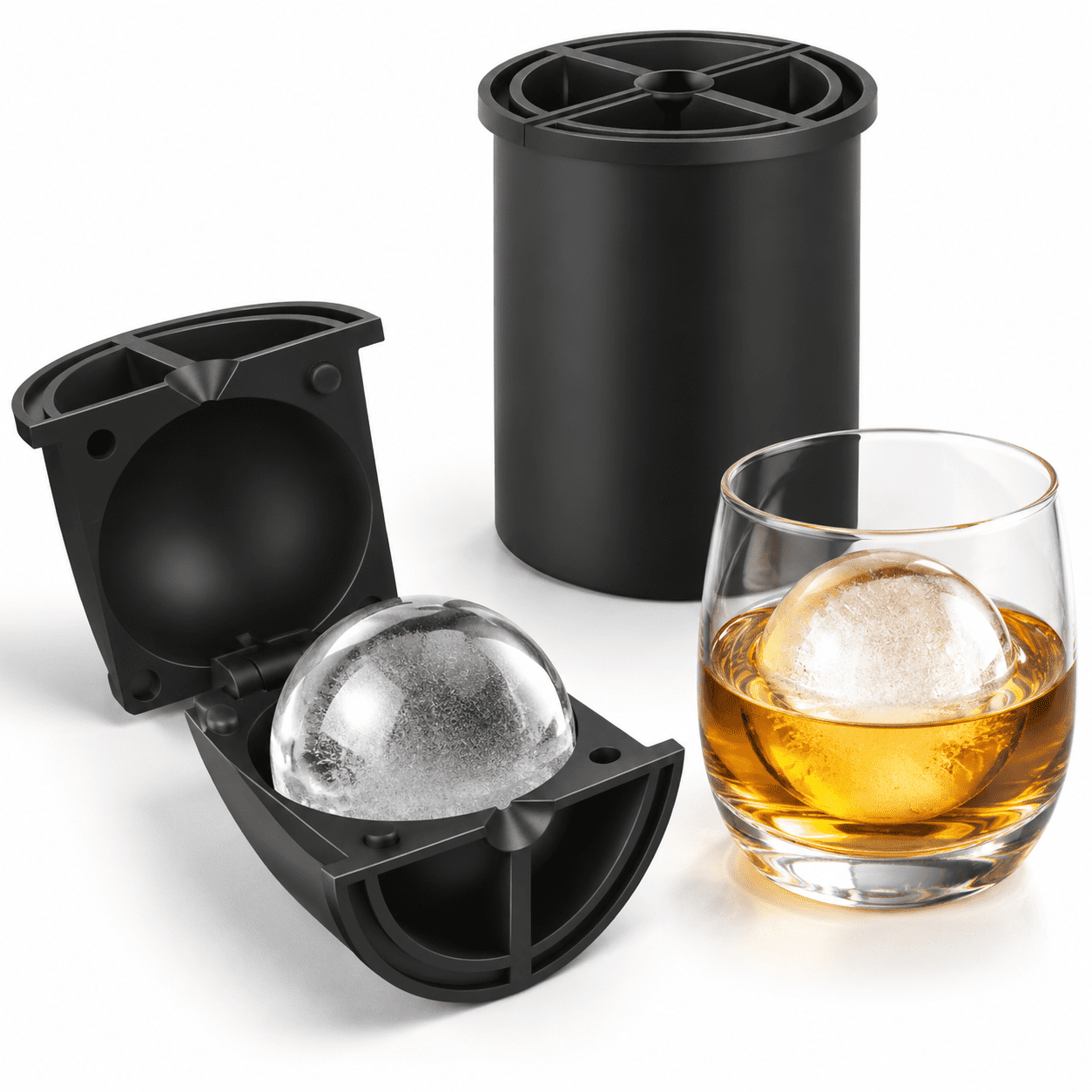 Black 1 Pack 2.5 Inch Stainless Steel Large Round Clear Ice Ball Maker ...