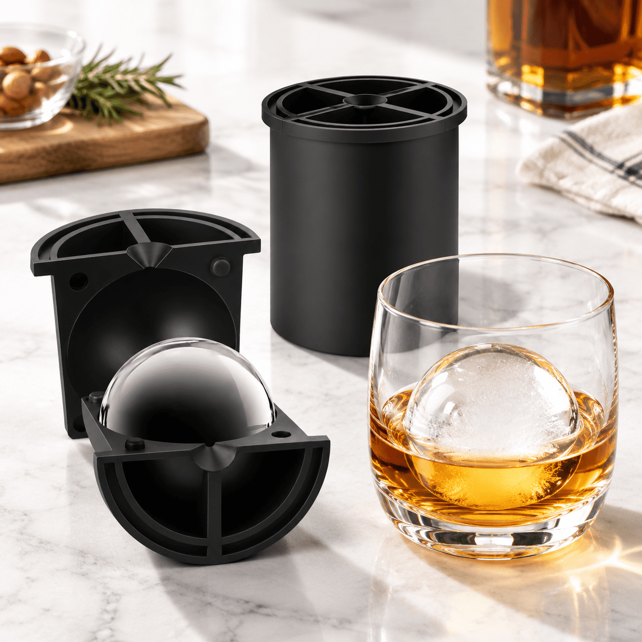 Black 1 Pack 2.5 Inch Stainless Steel Large Round Ice Ball Maker Mold ...
