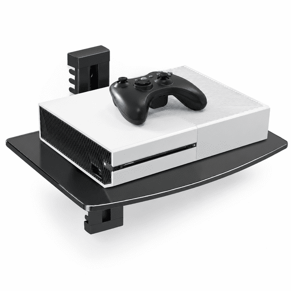 Black 1 Shelf Floating Tempered Glass Wall Mount Shelf for AV Components
