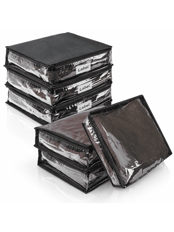 Black 10.5 X 10.5 X 2.5 Inch 6 Pack Clear Zippered Plastic Clothing Storage Organizers