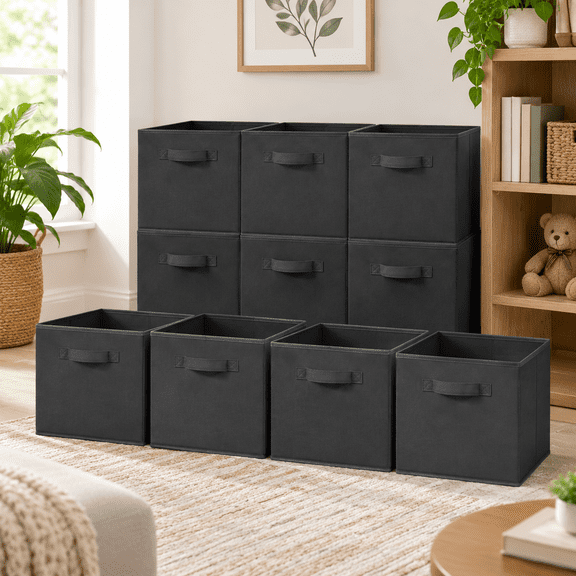 Black 10.5" x 10.5" x 11" 10 Pack Collapsible Fabric Storage Baskets