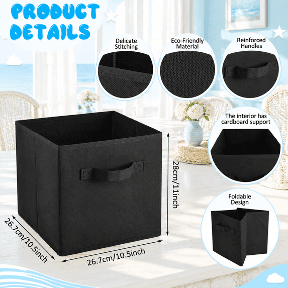 Collapible Container Black 10.5''x10.5''x11'' 12-Pack Collapsible Cube Storage Bins ...