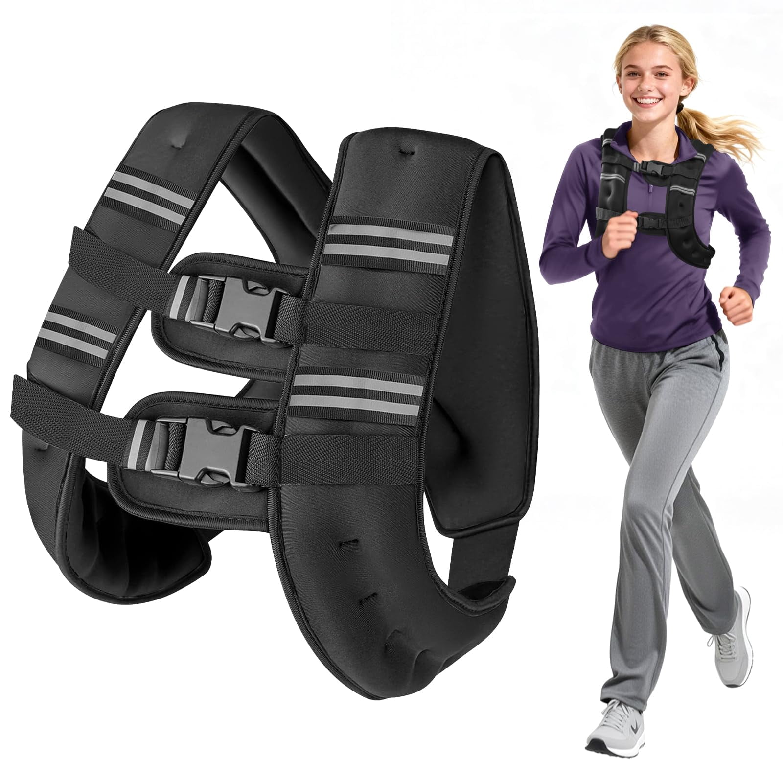 Black 10 Lbs Weighted Vest for Walking Running Jogging Strength Training