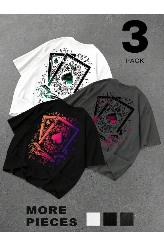 Black 10 Oversized Graphic Short Sleeve T-Shirt With Gradient Ace Of Spades Print, Streetwear Loose Fit Tee For Men