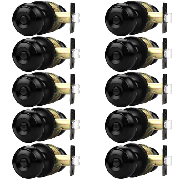Black 10 Pack Interior Doorknobs, Keyless Bathroom Bedroom Use