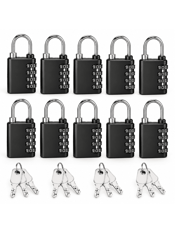 Black 10 Pack Luggage Locks, Dual Access Key or 4-Digit Code TSA Approved Travel Locks