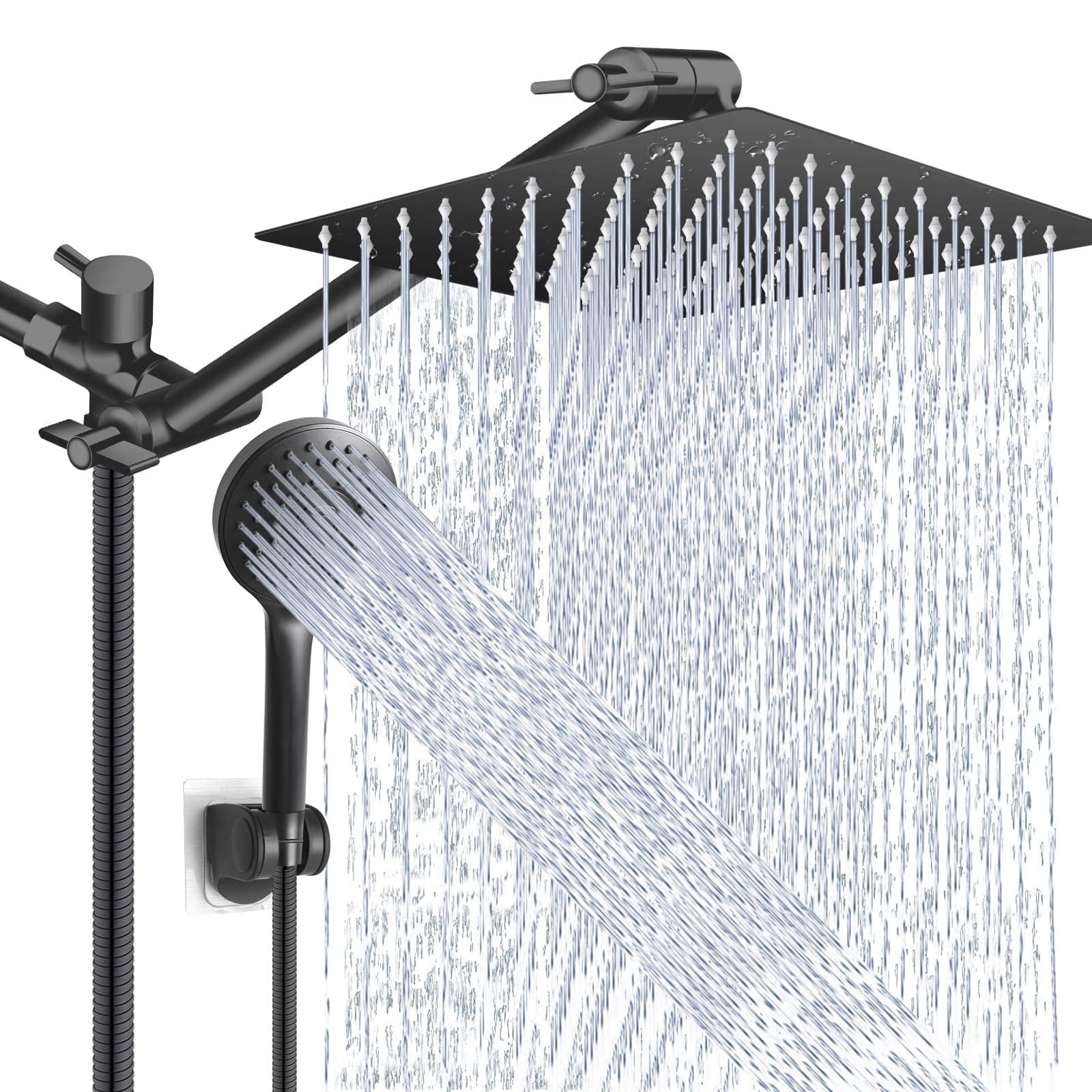 Black 10" Showerhead Set with Adjustable Extension Arm and 5-Setting Handheld Spray