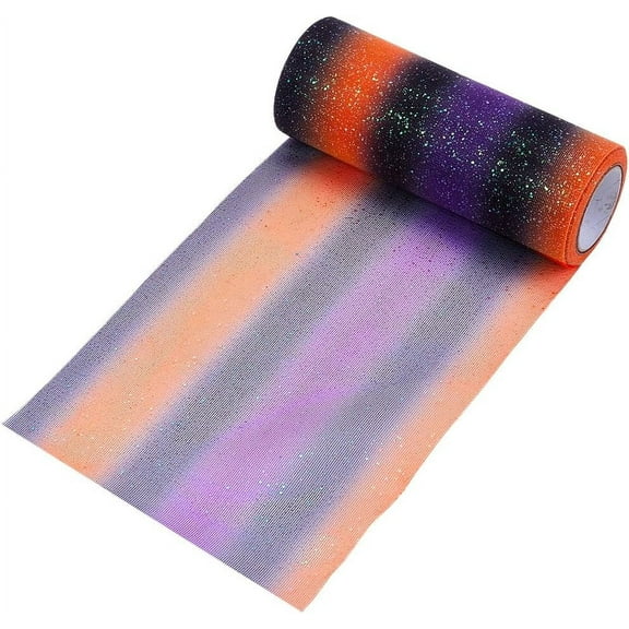 Black 10 Yards 6 Inch Colored Glitter Tulle Rolls Sparkle Colorful Gradient Netting Fabric Sheer Black Mesh Polyester Net Tulle Ribbon Roll Bulk for Sewing Making Crafts Gift Wrapping Tutu Skirt