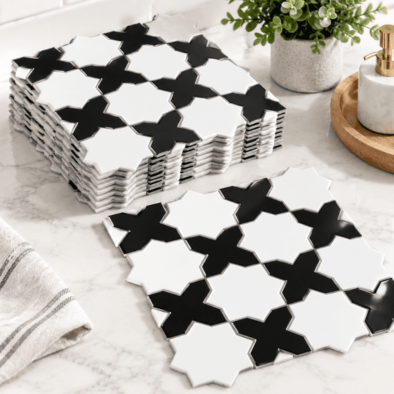 Black 10-sheet Extra Thick Peel and Stick Waterproof Vinyl Wall Panels for Kitchen Backsplashes