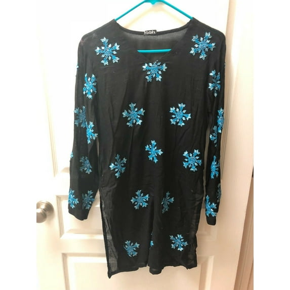 Black 100% Cotton Blue Gota Work Pakistani Indian Shalwar Kameez S - M New 3pc