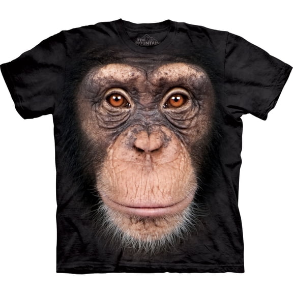 Black 100% Cotton Chimp Face Realistic Graphic T-Shirt NEW