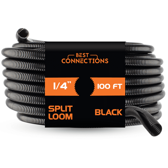 Black 100' Feet 1/4" Split Loom Tubing Wire Conduit Hose Cover Auto Home Marine