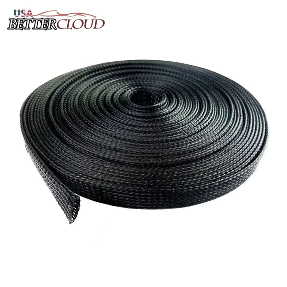 Black 100 Ft 1/4" Expandable Wire Cable Sleeving Sheathing Braided Loom Tubing